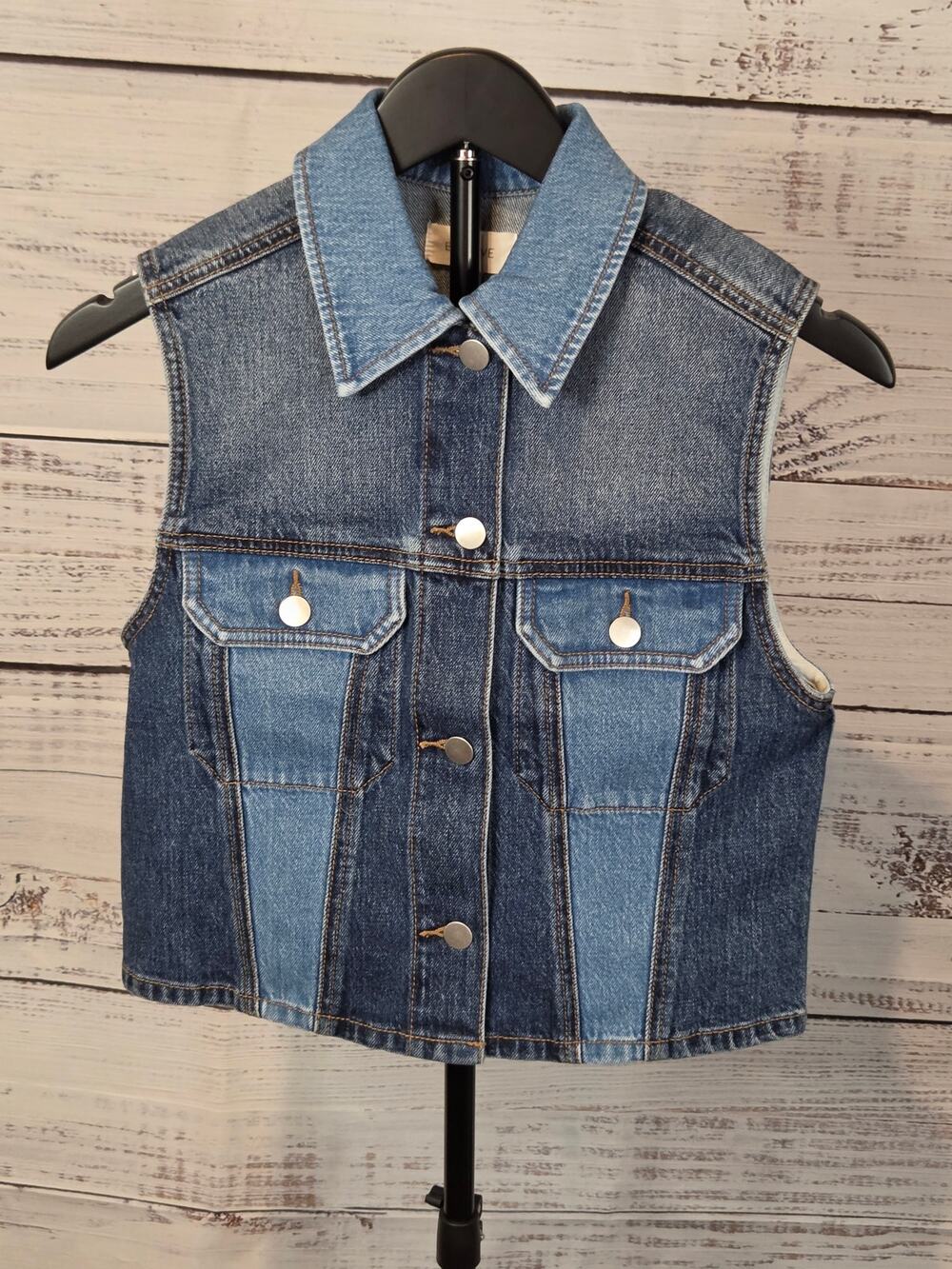 Evereve Ronny Patchwork Denim Vest XS Cropped Two Tone Colorblock